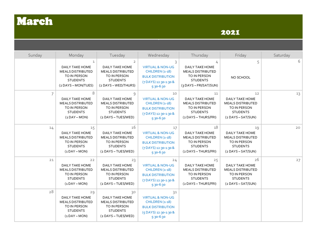 March Meal Calendars